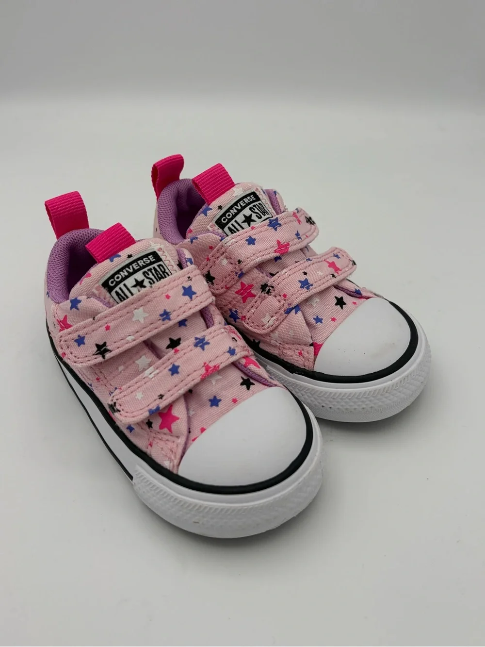 Converse Kids Pink Canvas Sneakers with Multicolor Star Print